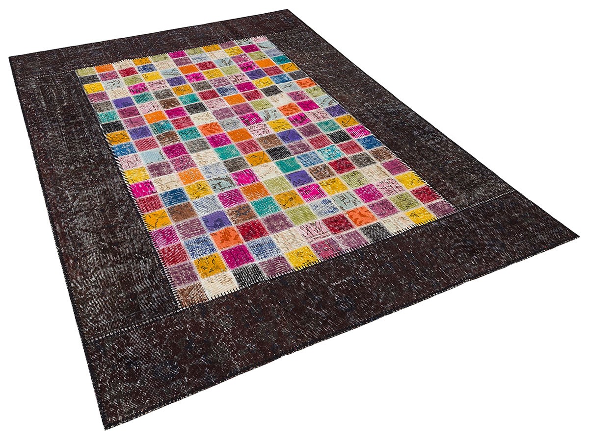 Modern El Dokuma Patchwork Halı Mozaik Detaylı Siyah 4 m2 Ölçü;170 x 240