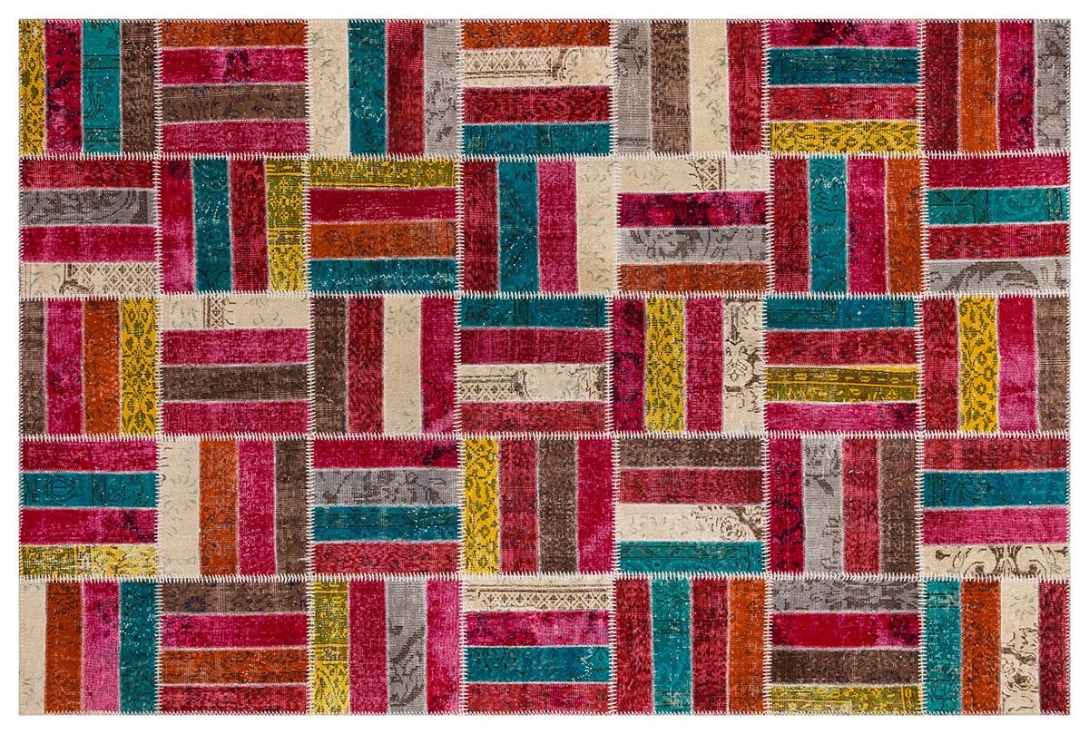 Modern El Dokuma Patchwork Halı Renkli 6 m2 Ölçü;200 x 300