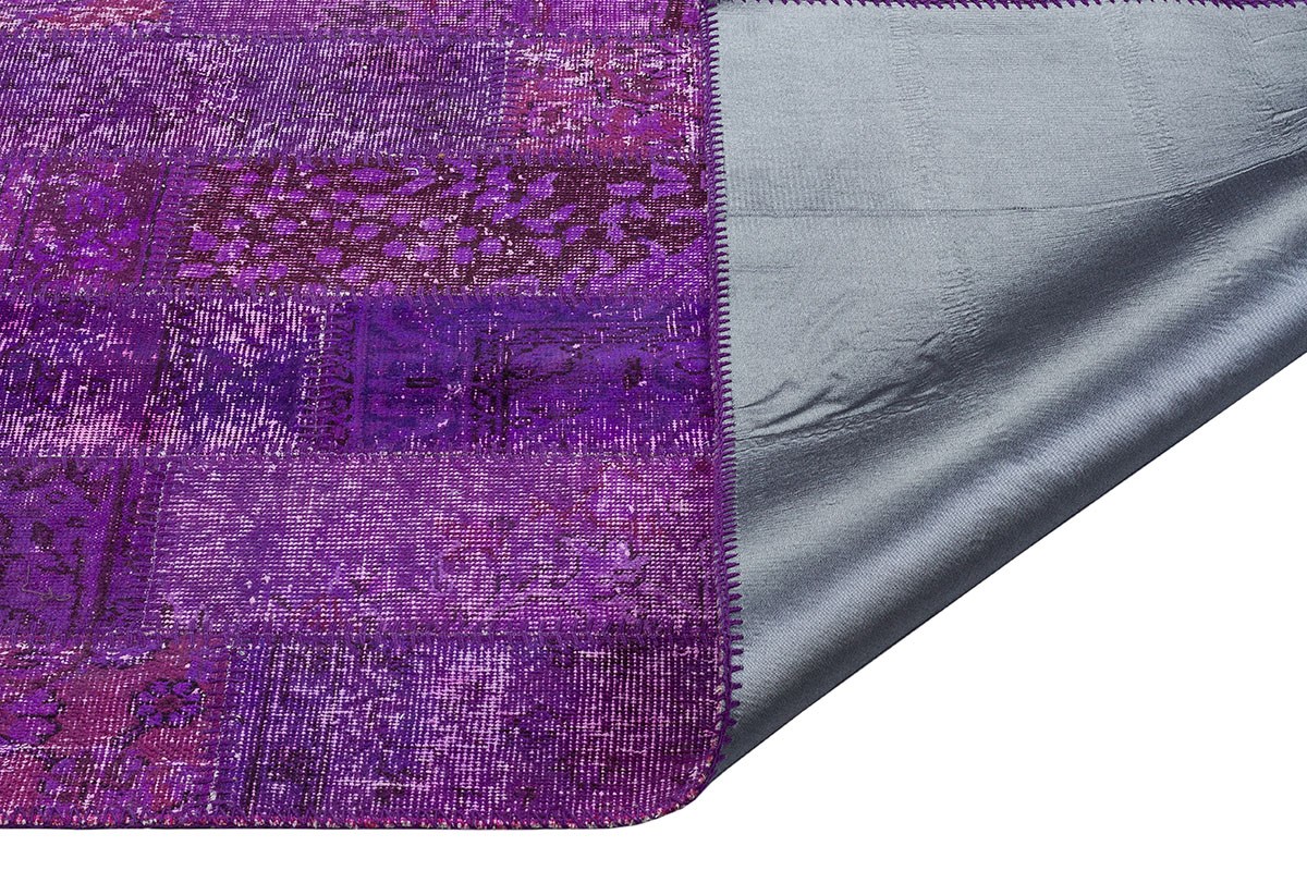 Modern El Dokuma Patchwork Halı Mor Kare Desenli 4 m2 Ölçü;170 x 240