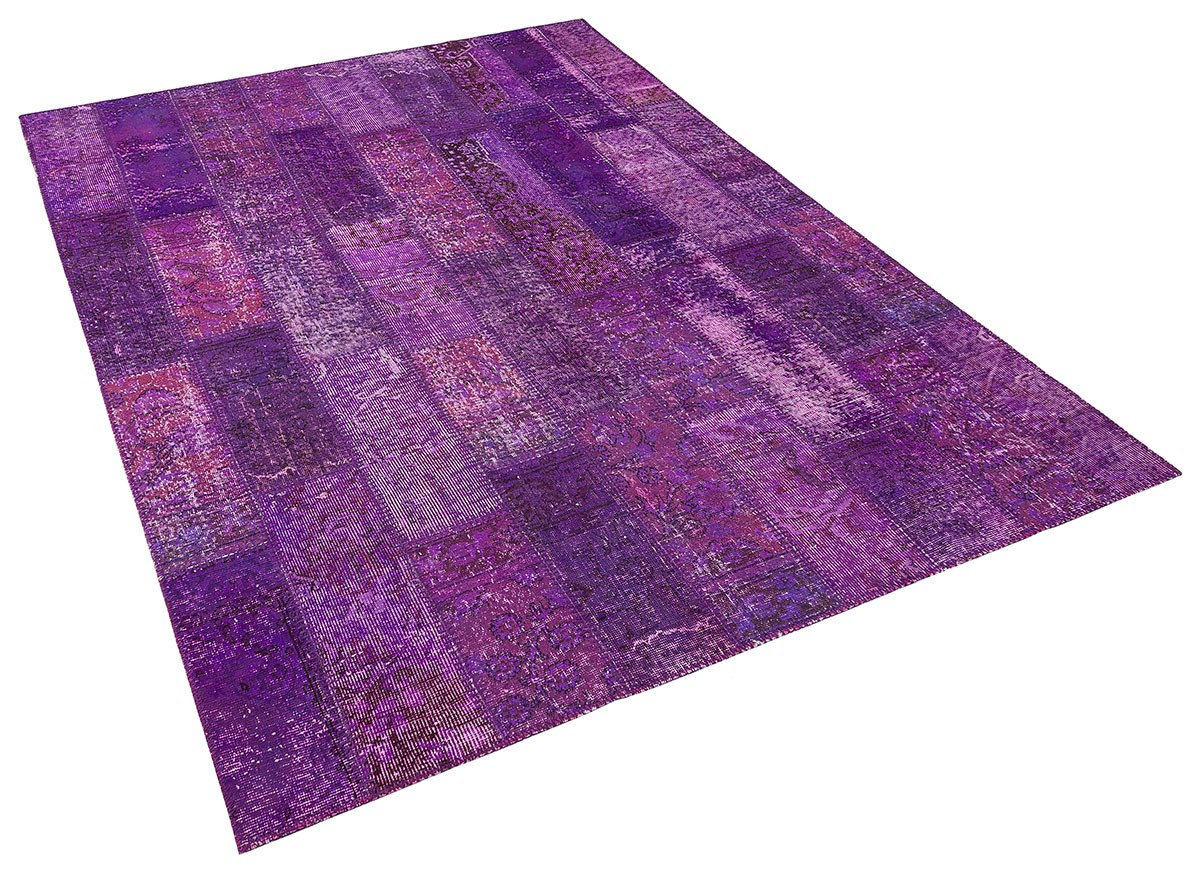 Modern El Dokuma Patchwork Halı Mor Kare Desenli 4 m2 Ölçü;170 x 240