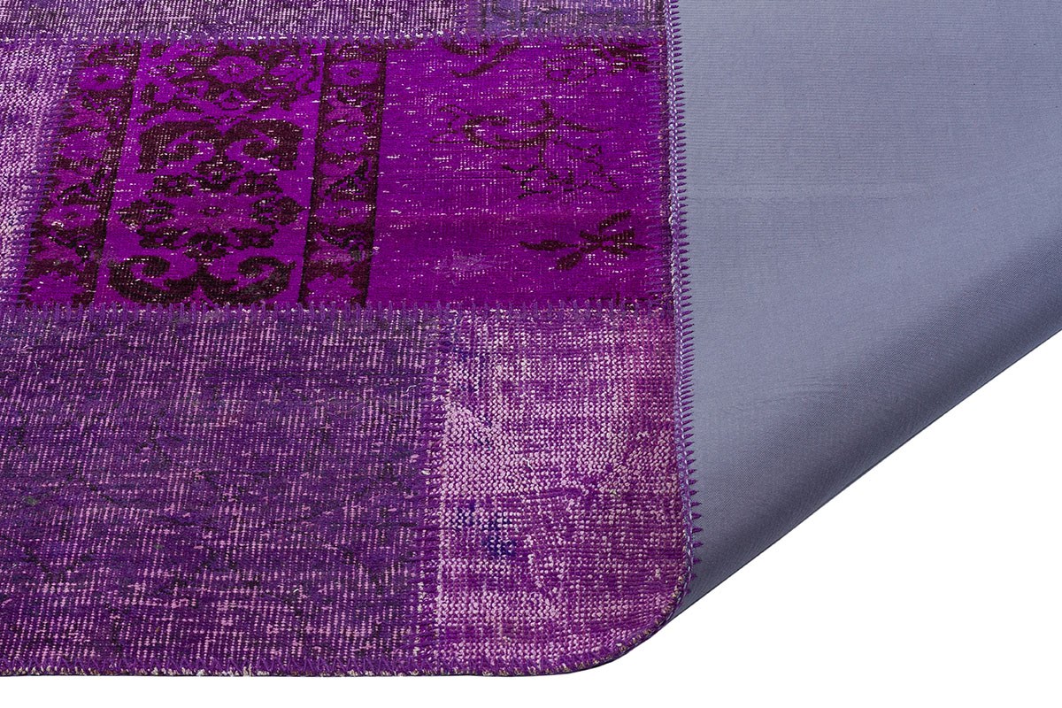 Modern El Dokuma Patchwork Halı Mor Kare Desenli 4 m2 Ölçü;170 x 240