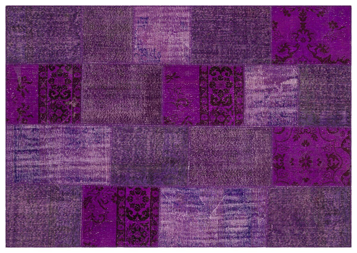 Modern El Dokuma Patchwork Halı Mor Kare Desenli 4 m2 Ölçü;170 x 240