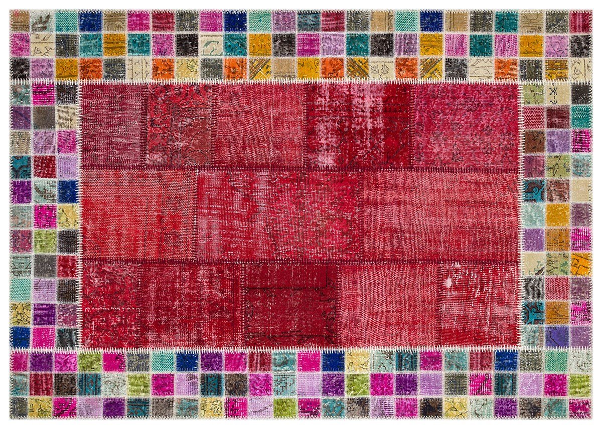 Modern El Dokuma Patchwork Halı Kırmızı Mozaik 4 m2 Ölçü;170 x 240