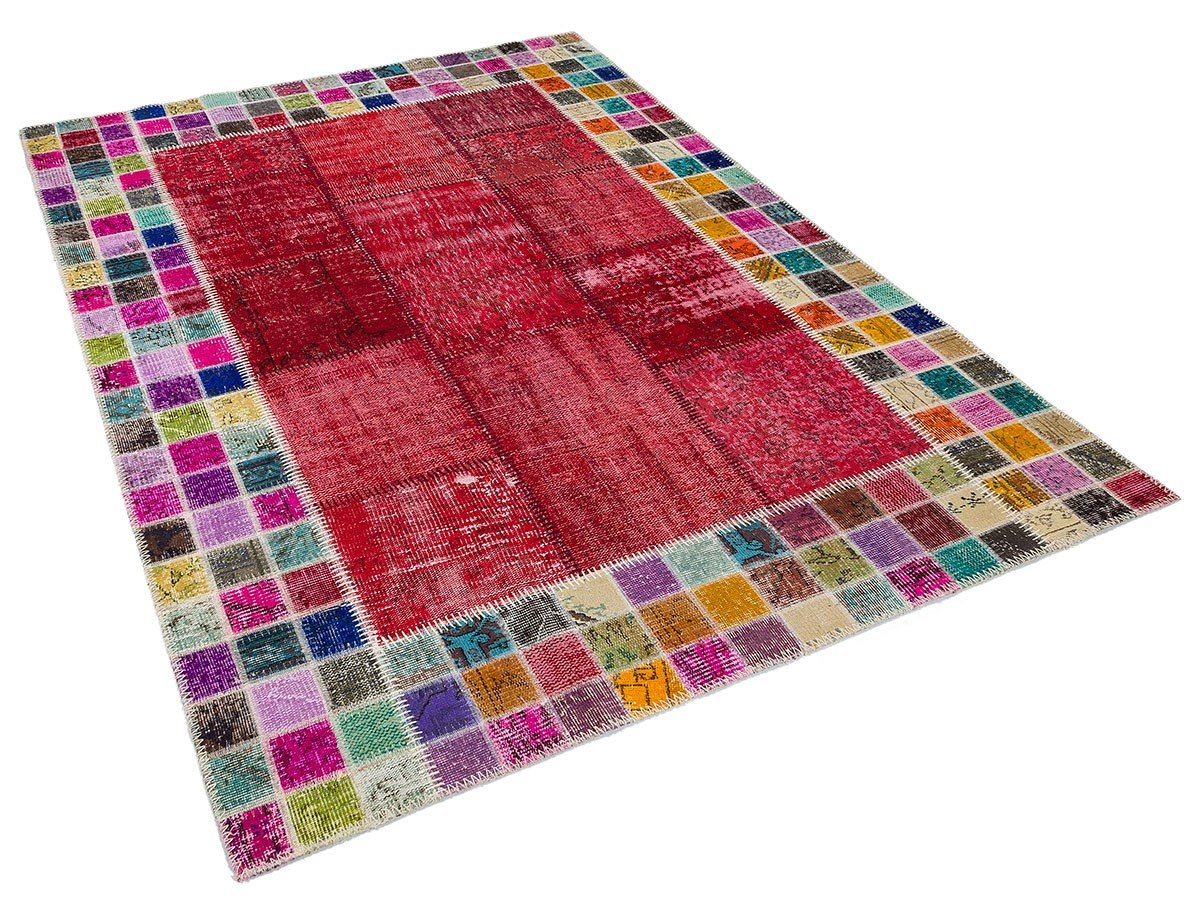 Modern El Dokuma Patchwork Halı Kırmızı Mozaik 4 m2 Ölçü;170 x 240