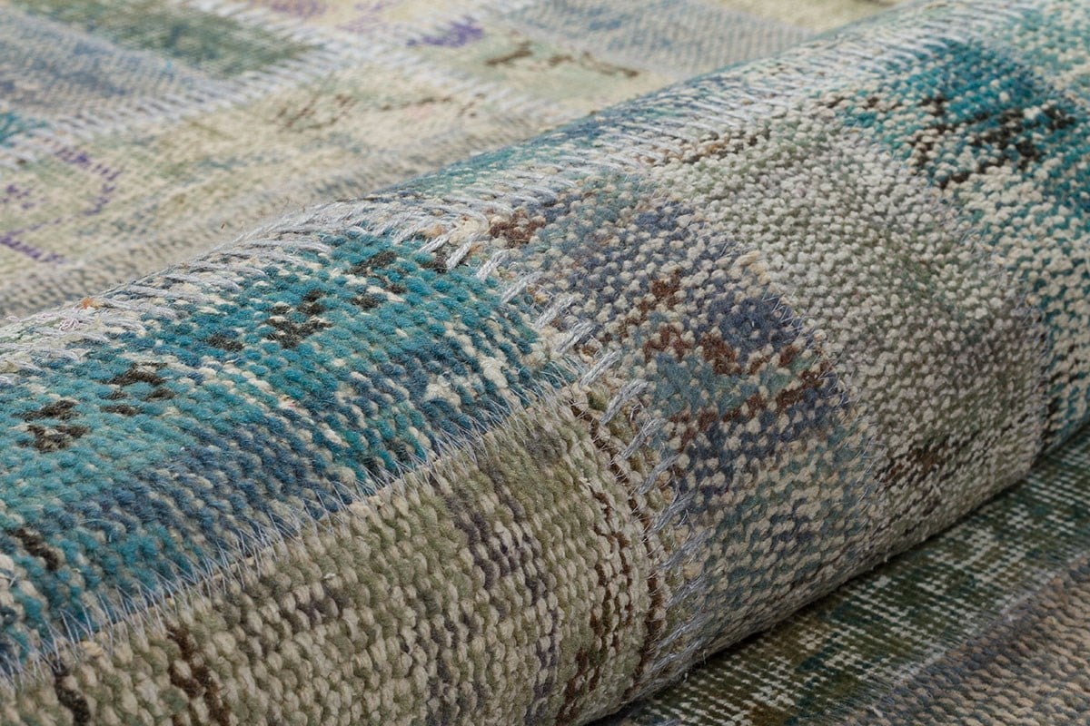 Modern El Dokuma Patchwork Halı Açık Mavi Ölçü;180 x 350