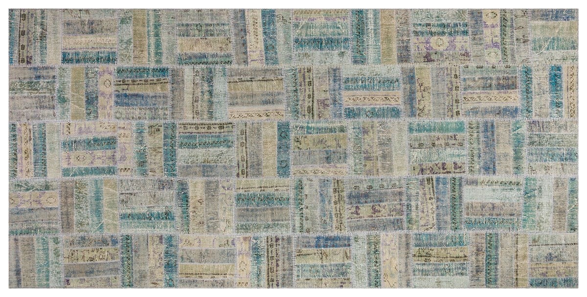 Modern El Dokuma Patchwork Halı Açık Mavi Ölçü;180 x 350