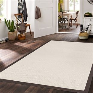 Bej Bordürlü Bej Halı Dış Mekana Uygun Modern Makine Halısı 20984A BEJ SİYAH 