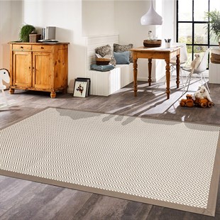 Vizon Bordürlü Krem Halı Dış Mekana Uygun Modern Makine Halısı 20986A KREM VIZON 