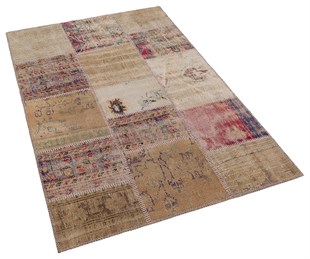 Modern El Dokuma Patchwork Halı Vintage Detaylı Ölçü;120x180