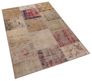 Modern El Dokuma Patchwork Halı Vintage Detaylı Ölçü;120x180