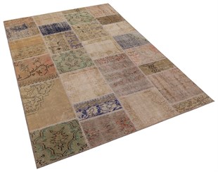 Modern El Dokuma Patchwork Halı Vintage Detaylı Ölçü;160x230