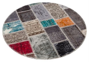 Modern El Dokuma Patchwork Halı Bej Ölçü;110 x 110