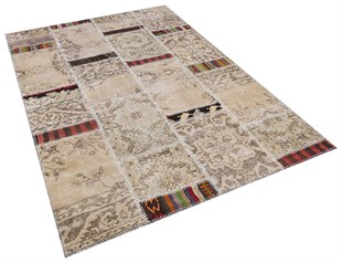 Modern El Dokuma Patchwork Halı Bej Ölçü;160 x 227