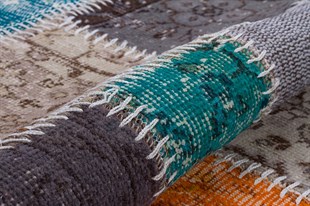 Modern El Dokuma Patchwork Halı Bej Ölçü;110 x 110