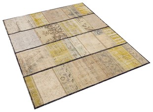 Modern El Dokuma Patchwork Halı Bej Ölçü;134 x 165