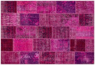 Modern El Dokuma Patchwork Halı Fuşya Ölçü;168 x 248