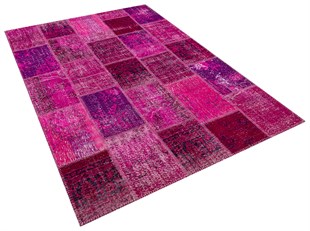 Modern El Dokuma Patchwork Halı Fuşya Ölçü;168 x 248