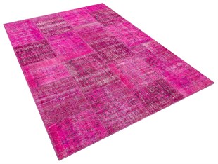 Modern El Dokuma Patchwork Halı Fuşya Ölçü;165 x 240