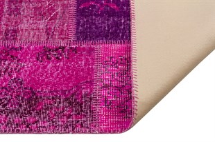 Modern El Dokuma Patchwork Halı Fuşya Ölçü;168 x 248
