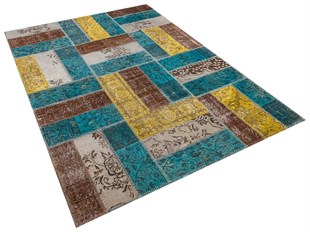 Modern El Dokuma Patchwork Halı Kahverengi Ölçü;170 x 240