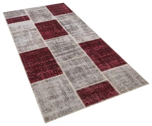 Modern El Dokuma Patchwork Halı Kırmızı Ölçü;120 x 210