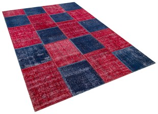 Modern El Dokuma Patchwork Halı Kırmızı Ölçü;183 x 275
