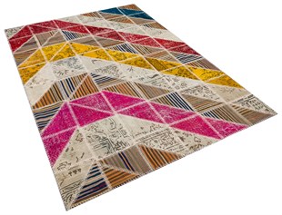 Modern El Dokuma Patchwork Halı Kırmızı Ölçü;170 x 240