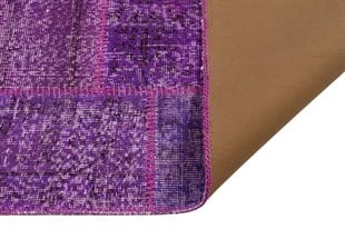 Modern El Dokuma Patchwork Halı Mor Kare Desenli Ölçü;80 x 300