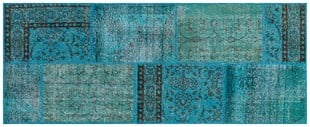 El Dokuma Yünlü Türk Patchwork Halı Turkuaz Ölçü;80 x 200