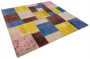 Modern El Dokuma Patchwork Halı Multi Ölçü;230 x 230