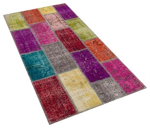 Modern El Dokuma Patchwork Halı Multi Ölçü;95 x 197