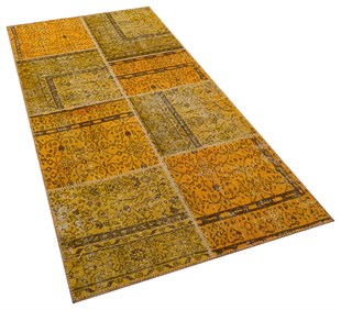 Modern El Dokuma Patchwork Halı Sarı Ölçü;116 x 230