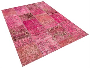 Modern El Dokuma Patchwork Halı Pembe Ölçü;170 x 240