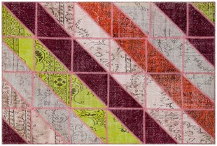 Modern El Dokuma Patchwork Halı Pembe Ölçü;165 x 243