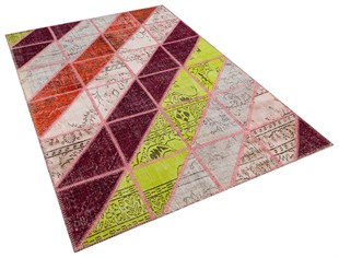 Modern El Dokuma Patchwork Halı Pembe Ölçü;165 x 243