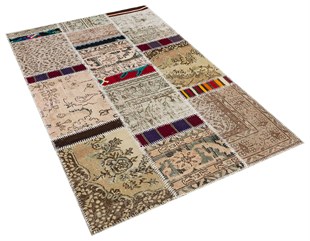 Modern El Dokuma Patchwork Halı Pembe Ölçü;125 x 200