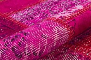 Modern El Dokuma Patchwork Halı Pembe Ölçü;106 x 242