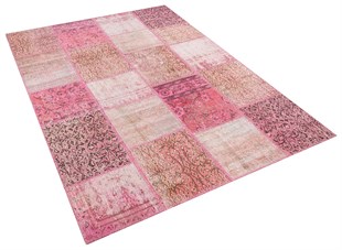 Modern El Dokuma Patchwork Halı Pembe Ölçü;160 x 230
