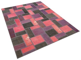 Modern El Dokuma Patchwork Halı Pembe Ölçü;170 x 235