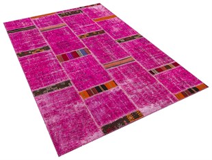 Modern El Dokuma Patchwork Halı Pembe Ölçü;159 x 230