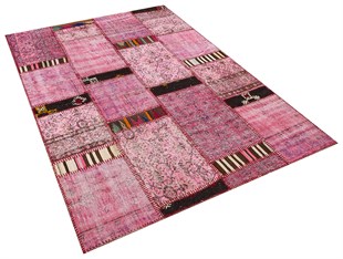 Modern El Dokuma Patchwork Halı Pembe Ölçü;150 x 230