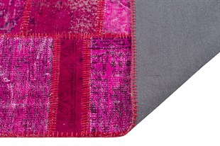 Modern El Dokuma Patchwork Halı Pembe Ölçü;106 x 242