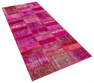 Modern El Dokuma Patchwork Halı Pembe Ölçü;106 x 242