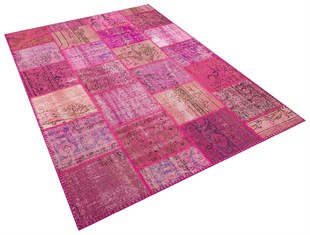 Modern El Dokuma Patchwork Halı Pembe Ölçü;170 x 235