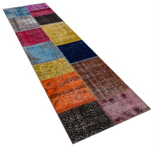Modern El Dokuma Patchwork Halı Renkli Ölçü;84 x 297