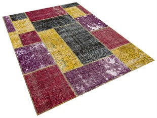 Modern El Dokuma Patchwork Halı Sarı Ölçü;170 x 240