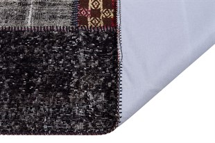 Modern El Dokuma Patchwork Halı Siyah Ölçü;80 x 300
