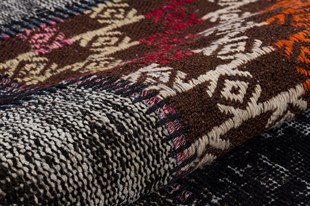 Modern El Dokuma Patchwork Halı Siyah Ölçü;80 x 300