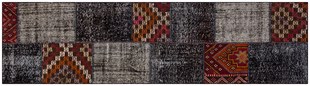 Modern El Dokuma Patchwork Halı Siyah Ölçü;80 x 300