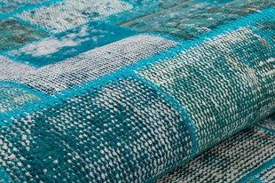 Modern El Dokuma Patchwork Halı Turkuaz Ölçü;166 x 240